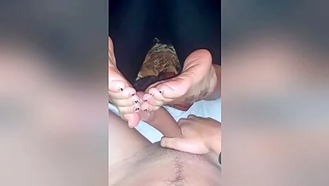Foxy Girlfriend Pleasuring My Long Penis With Her Exotic Oily Feet