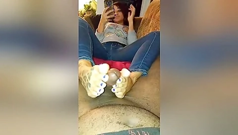 Cute Ebony Gets Her Tattooed Feet Fucked By A Large Black Dick