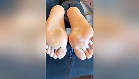 Girlfriend In Jeans Posing With My Fresh Cum On Her Wonderful Feet