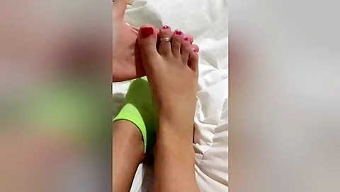 Revealing My Pretty Amateur Feet And Toes With Red Nail Polish