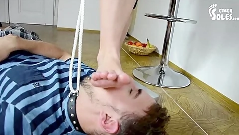 Slave Gets Disciplined While Worshiping His Mistresss Creamy Feet And Toes