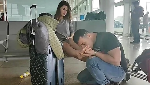 Crazy Boyfriend Worships His Girlfriends Delicious Feet At The Airport