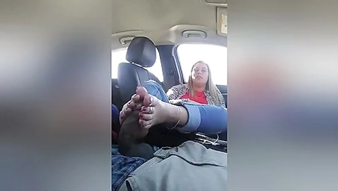 Fat Blonde Puts Cream On Her Feet Before Giving Me A Footjob In The Ca