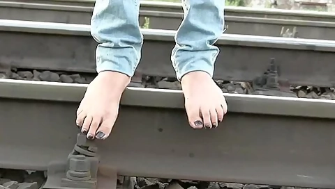 Very Dirty Feet Walking On Railing