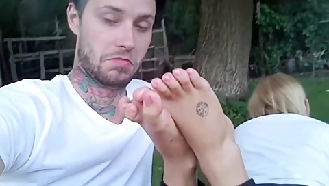 Sniffing And Licking Amateurs Tattoed Feet