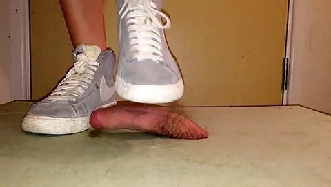 Kicking And Crushing His Cock In Grey Nikes
