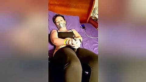 Self Vibed Orgasm While Tape Gagged