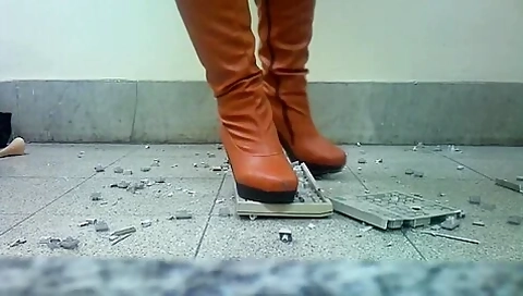 Naughty Woman In Boots Getting Wild While Crushing Keyboard - Sexy Brown