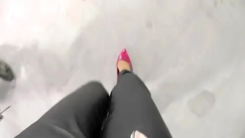 Naughty Babe In Tight Pants Definitely Knows How To Wear Her Shoes With Sexy Pink