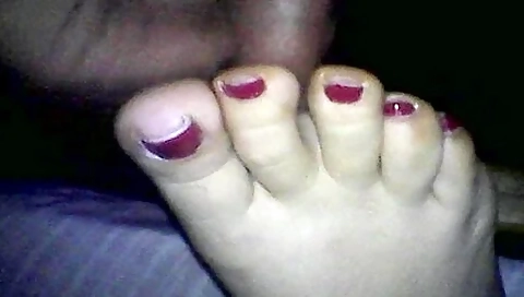 Guy With A Small Fat Cock Cums On Sexy Amateur Feet With Nail Polish