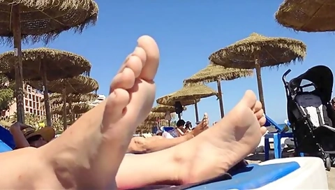 Hot Girls In Sexy Bikinis Showing Their Amateur Feet On The Beach