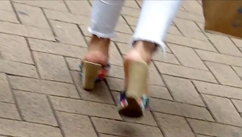 Naughty Camera Gets Turned On In Public By Sexy Babes In Wedge Heels