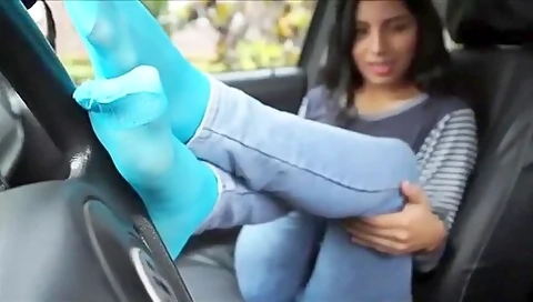 Beautiful Ebony teen 18+ Showing Me Her Fantastic Feet In Blue Socks