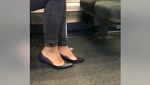 Amateur Girl Wearing High Heel Shoes On Her Glamour Feet In Public