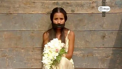 Girl In White Dress Otm Gagged With Flowers