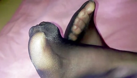 Wonderful Amateur Feet Looking Really Good In Sexy Black Stockings In Bed