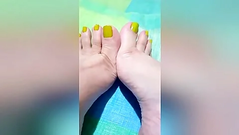 Filmed My Mature Amateur Feet And Toes With Yellow Nail Polish Close Up