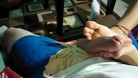 Close Up Footjob In Purple Sexy Toes