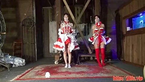 Two Japanese Beauties In Christmas Costumes