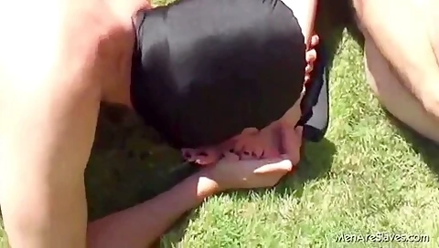 Outdoor Naked Male Slave Licks And Kisses Domme