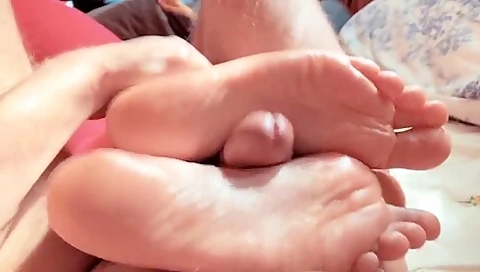 Girlfriend In Provocative Orange Yoga Pants Filmed While Giving Me A Reverse Footjob