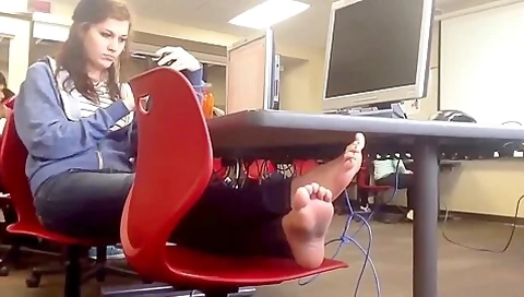 Barefoot Amateur Candid In College Computer Room
