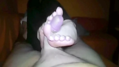 Sexy Wifey Delivering An Intense Footjob In The Dark With Happy Ending