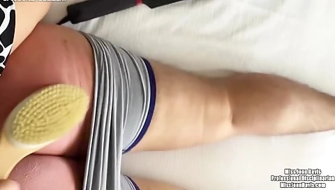 Miss Jenn Sits On His Back & Uses Her Travel Strap & Hairbrush - Jenn Davis