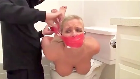 Blonde Hottie Hogtied In The Bath Room
