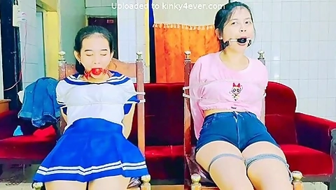 Two Girls Tied To Chair With Gags