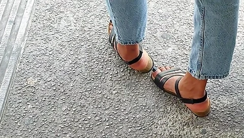 Beautiful Feet With Black Painted Toenails Of A Tall Antillean Girl (f