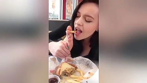 Shameless Amateur Babe Grabs A French Fries With Her Toes And Eats The