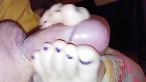 Wife With Blue Toe Nails Giving Me A Nice Footjob Up Close