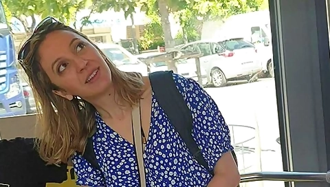 Pretty Blonde Step moms Feet In White Mjus Ketta Sandals (faceshot)