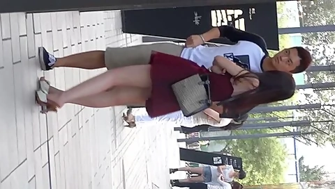 Stunning Asian Babe Caught In Public Wearing Sexy Red Dress & Candid White Mules