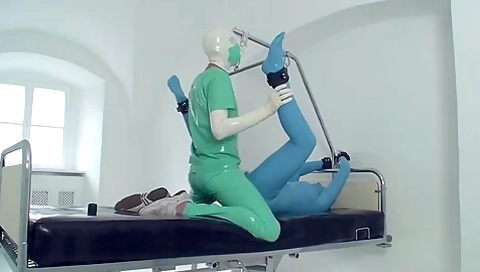 Sex With Blue Latex Doll Bound In Bed