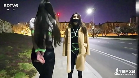 Chinese Bondage - Night Walk With Fluorescent Ropes