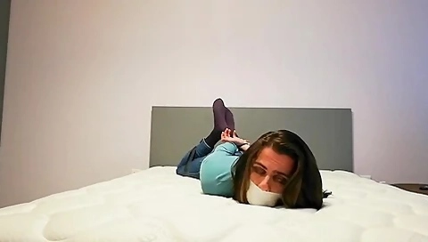 Katie Gags Frogtied And White Tape Gagged