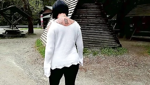 Amateur Cougar With A Nice Cleavage Walking In Clear Stripper Heels Outdoors