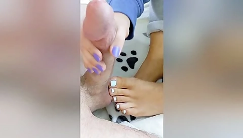 Cutie Strokes A Huge Dick In Pov And Takes Jizz On Her Exotic Feet