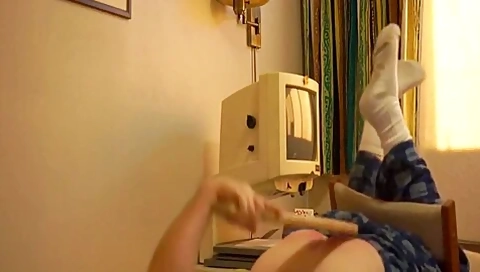 Self Spanking 4 With (front View, 23 Swats Full Swing With 22 Inch Paddle)