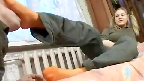 Pigtailed Blonde teen 18+ Gets Her Young Feet And Toes Worshiped By Old Pe