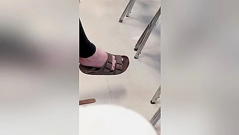 Girl Dangles Her Sandals In Class, Showing Off Her Nice Feet