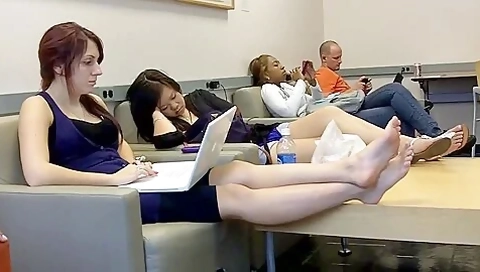 Filming Tired Womens Sensitive Feet And Toes At The Airport